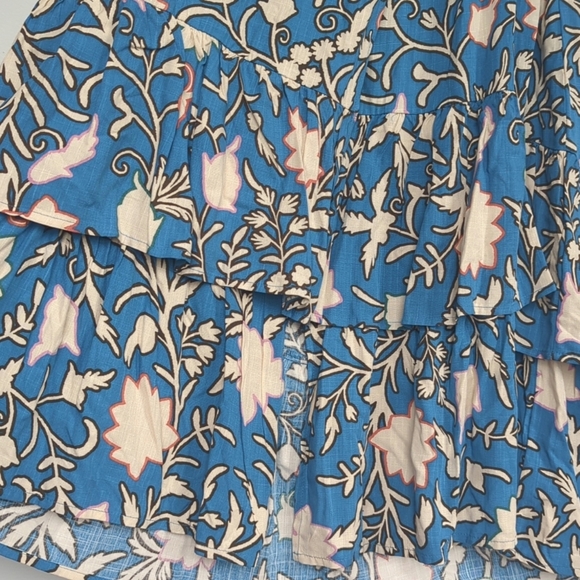 Knox Rose Midi Floral Wrap Dress Short Sleeves Tiered Ruffle Teal Cream sz Small - Picture 6 of 11